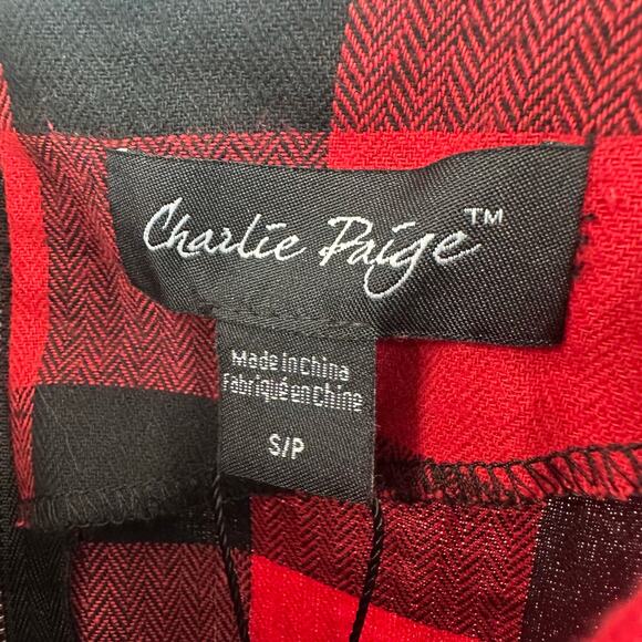 Charlie Paige Size S NWT Dress Red and Black Plaid with Bracelet Sleeves Zipper - Picture 4 of 5